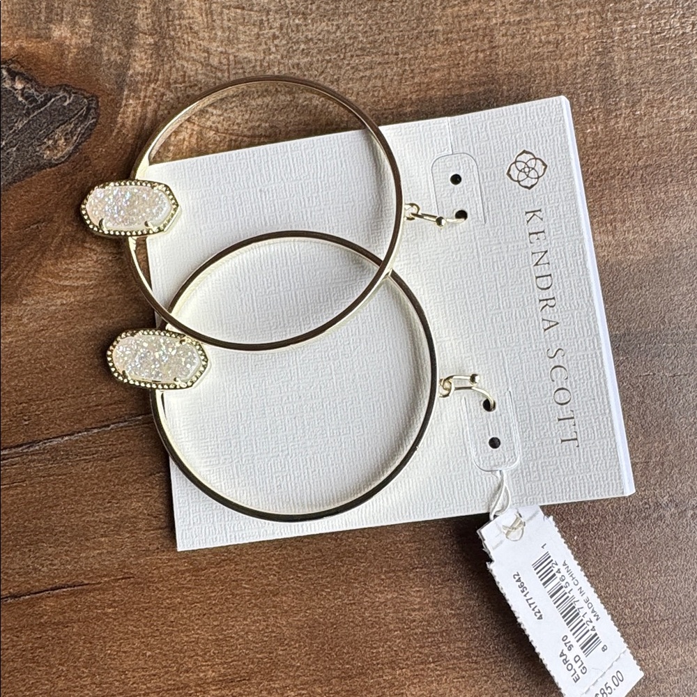 Kendra Scott Gold Hoop Earrings with White Accent - Picture 3 of 8